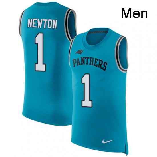 Mens Nike Carolina Panthers 1 Cam Newton Limited Blue Rush Player Name Number Tank Top NFL Jersey